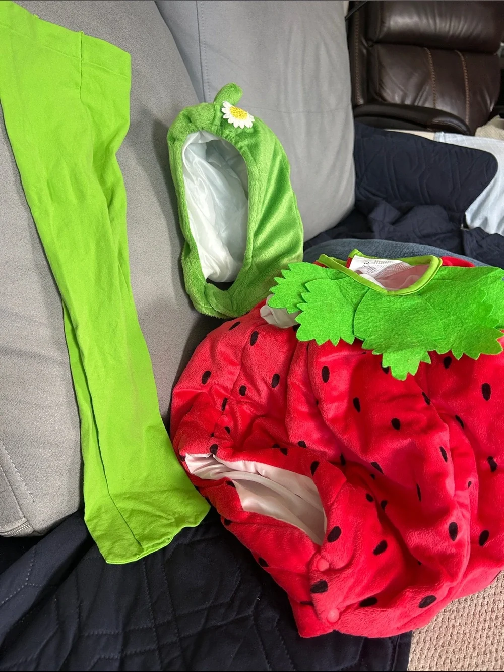Kids Strawberry Costume - Green and Red- used once-  8-24 months old